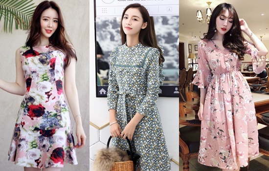 Váy xòe họa tiết hoa Mẫu đơn rút xoắn ngực  Dương Fashion