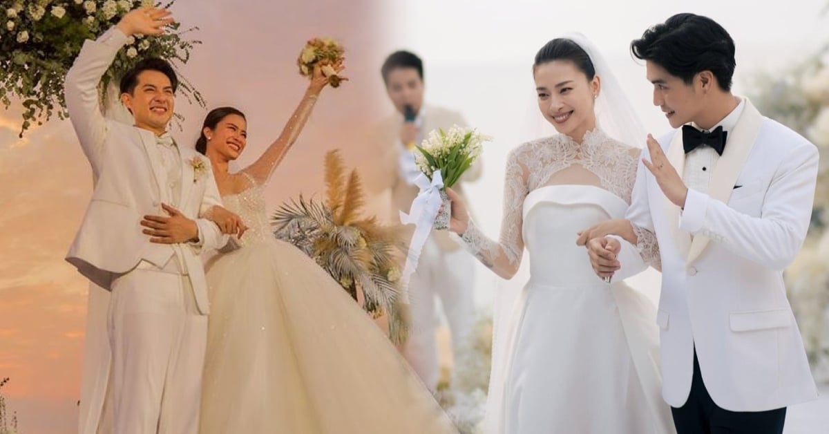 Váy cưới của các cô dâu Vbiz làm đám cưới ở biển: Ngô Thanh Vân kín đáo  tinh tế, Nhã Phương giản đơn