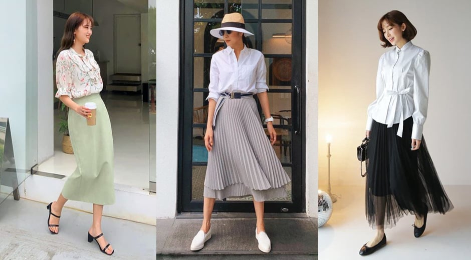 Sơ mi trắng + chân váy dài: Cặp đôi hack eo thon dáng chuẩn dành cho nàng  công sở tuổi 30